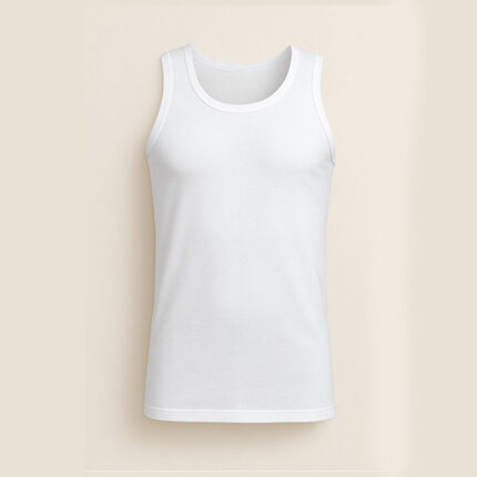 Men's White Round Neck Sleeveless Cotton Vest